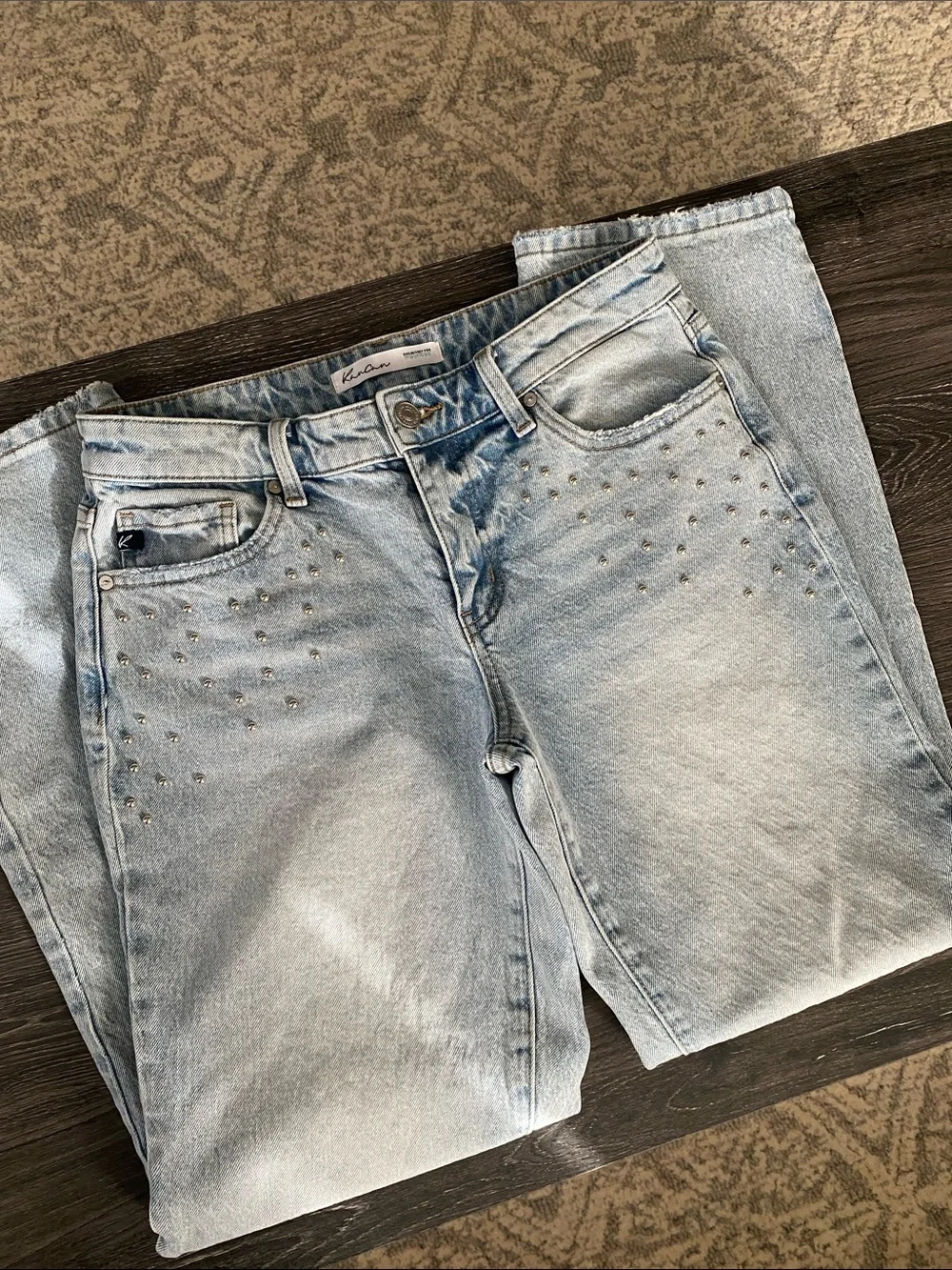 KanCan Light Blue Straight Leg Jeans with Silver Studs